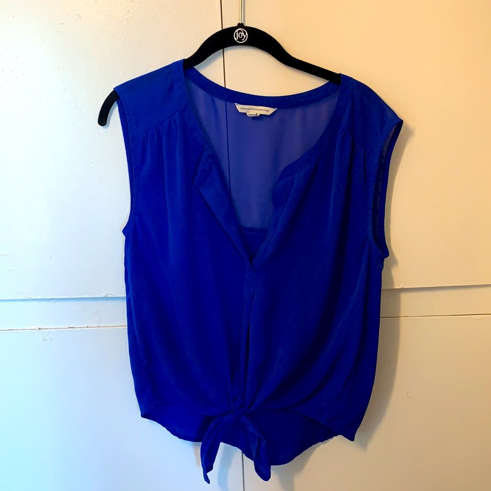 Royal blue tie up blouse